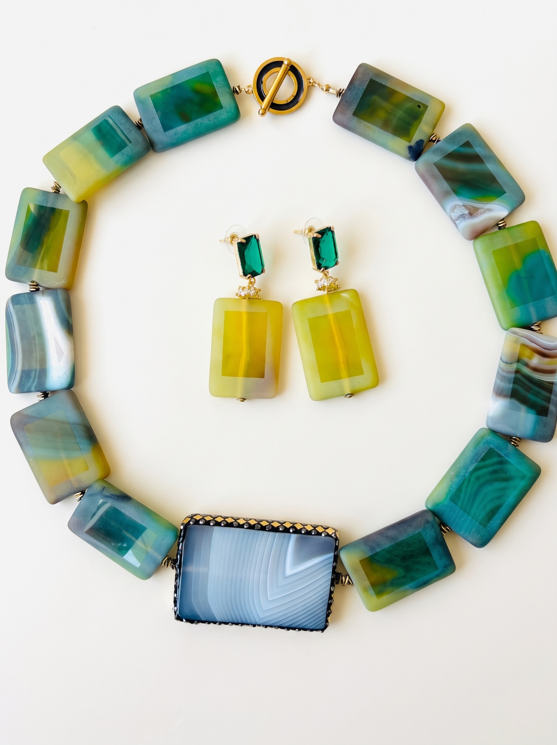 "Costa Smeralda" Natural Banded Agate & Crystal Jewelry Set