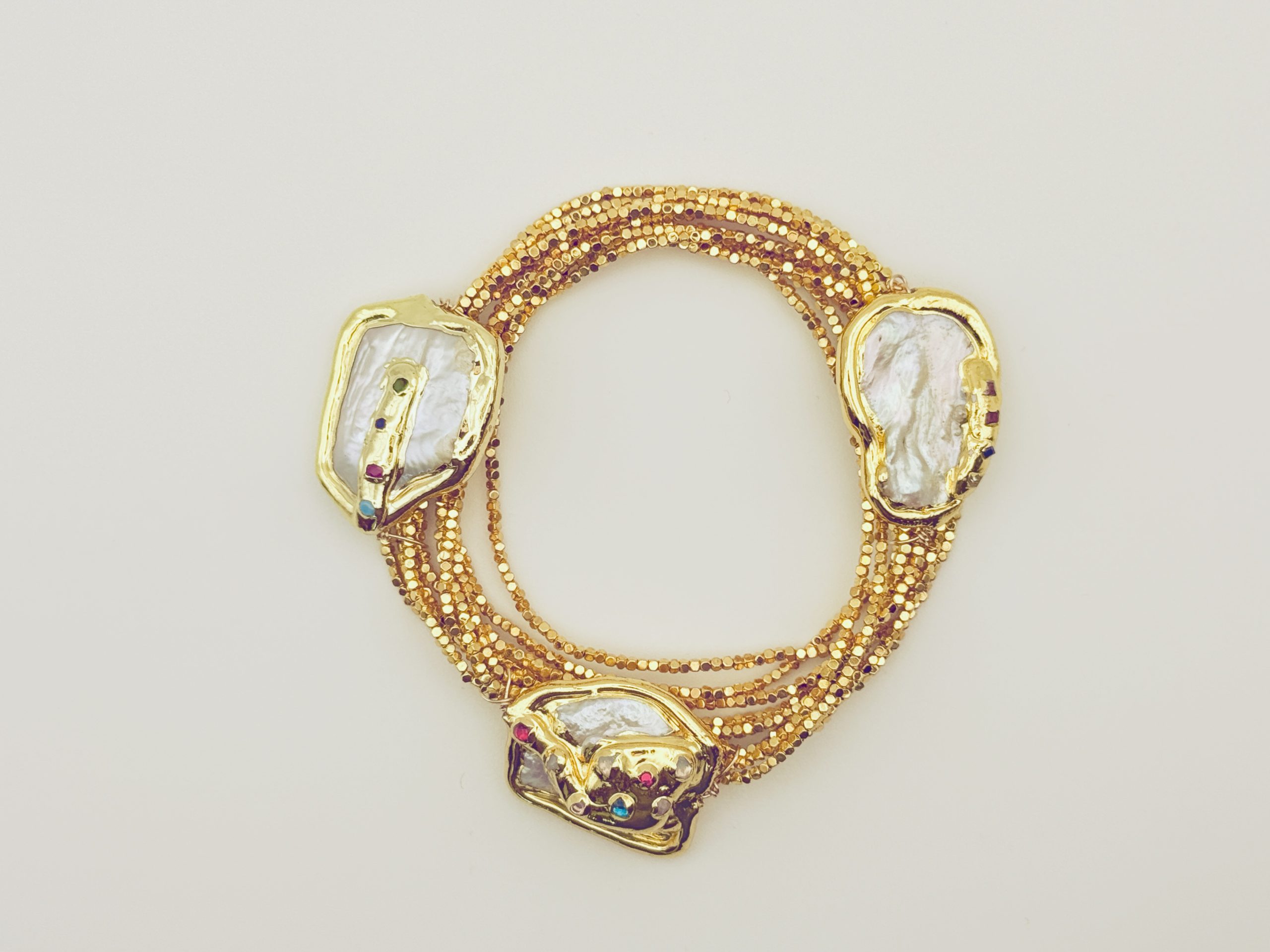"Baroque Queen" Multi-Strand Baroque Pearl & Crystal Bracelet - Image 2