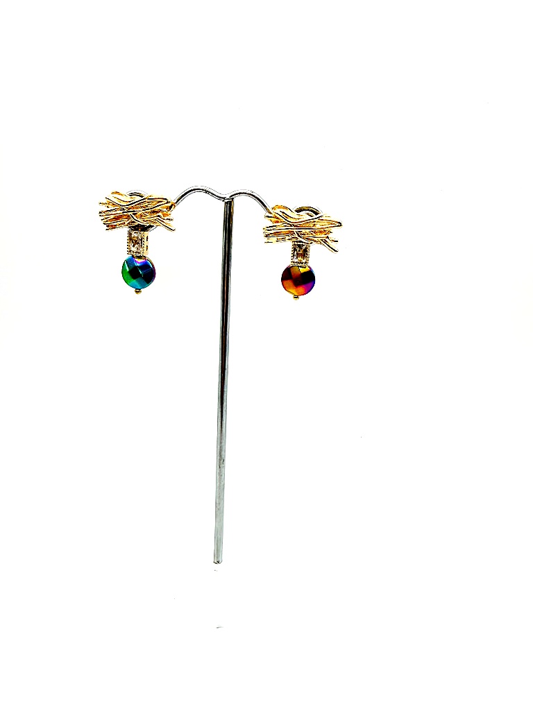 Gold Textured Nest & Baroque Pearl Drop Earrings