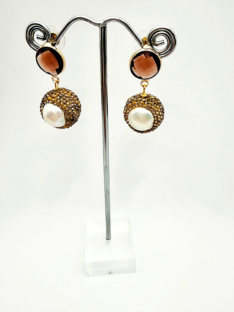 18K Gold Plated Zirconia Bow & Multi-Gemstone Drop Earrings